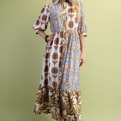 Rachel Printed Dress Blue Mix