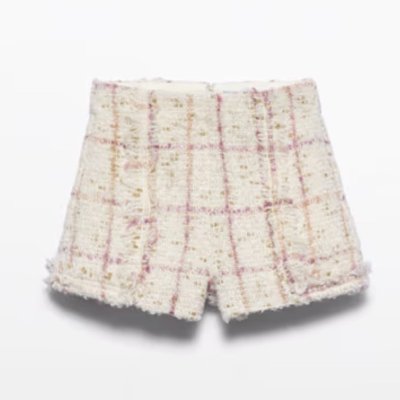 Ivory Checked Tweed Shorts