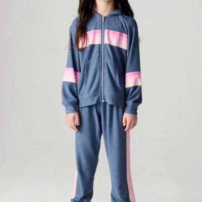 Navy Multi Stripes Girls Hoodie