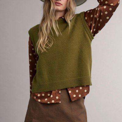 Olive Cropped Sweater Vest