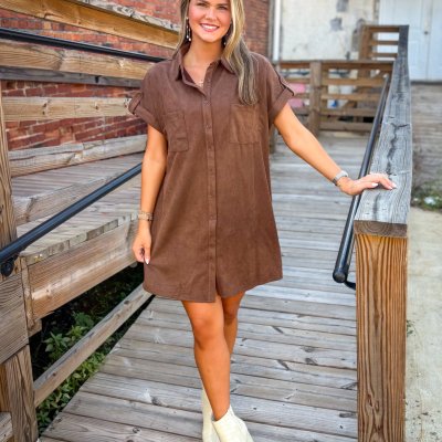 Suede Button Midi Dress