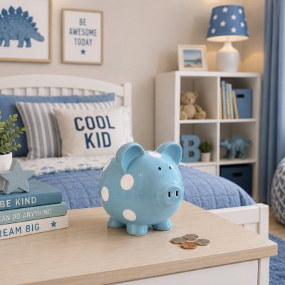 Blue Polka Dot Piggy Bank
