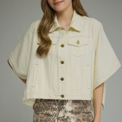 Solid Denim Short Sleeve Poncho Jacket