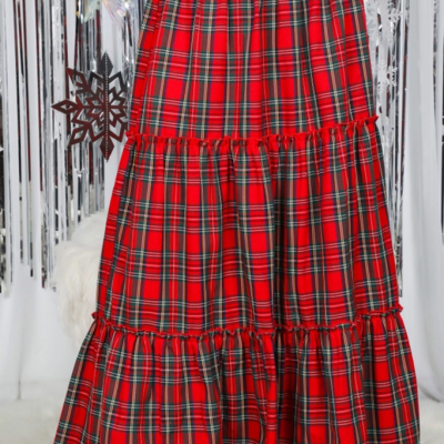 Flowy Plaid Bohemian Tiered Maxi Skirt