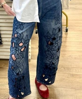 Floral Cut Out Denim