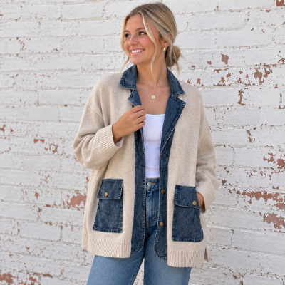 Soho Denim Trim Boyfriend Cardigan