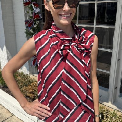 Stripe Bow Top-Burg