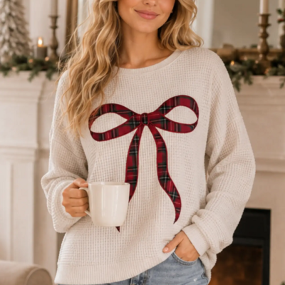 Christmas Bow Waffle Top