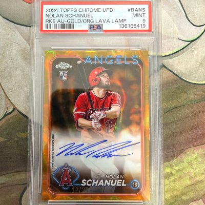 CONSIGN 2024 Topps Chrome Update Nolan Schanuel Rookie Auto Gold/Orange Lava Lamp PSA #9