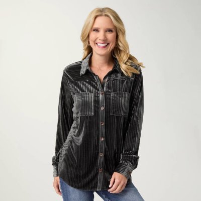 Ribbed Velour Button Up