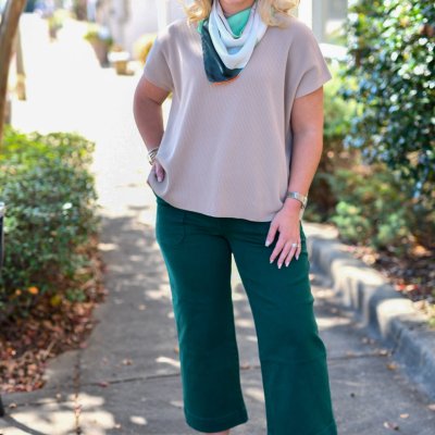 Cropped Wide Leg Color Denim Pants-Hunter Green