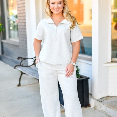 Scuba High Neck Half Zip Top & Pants Set in Heather Grey