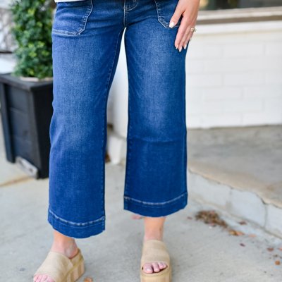 Utility Pocket Cropped Wide Leg Denim Pants