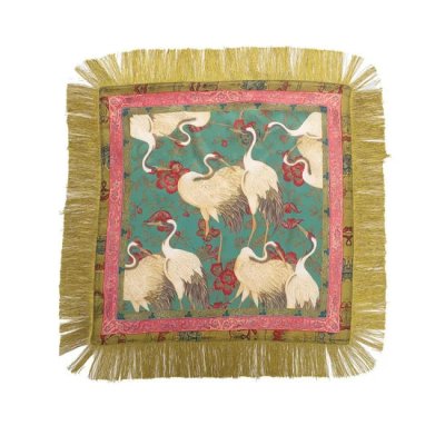 26" Crane Print Fringe Trim Scarf