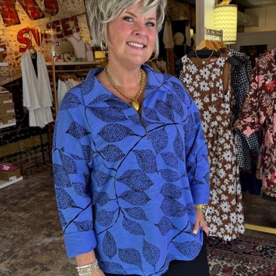 Escape By Habitat Blue Leaves Quarter Zip Top