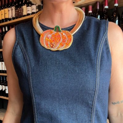 Pick Me, Beaded Pumpkin Collar Necklace