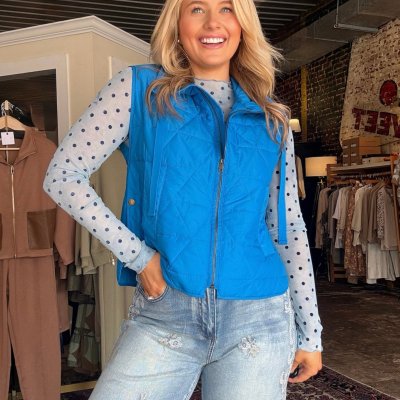 Multiples Blue Quilted Collar Vest