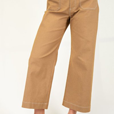Cropped Wide Leg Pants - Khaki