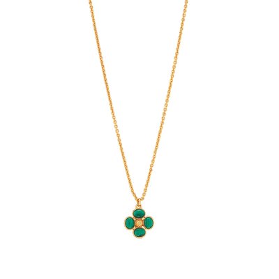 Berry Clover Malachite Double Sided Charm Necklace