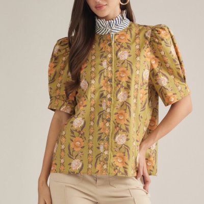 Isla Ruffle Collar Top - Olive