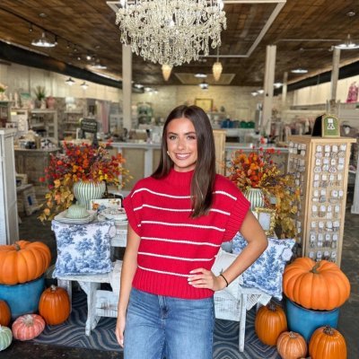 Striped Cropped Mock Neck Sweater