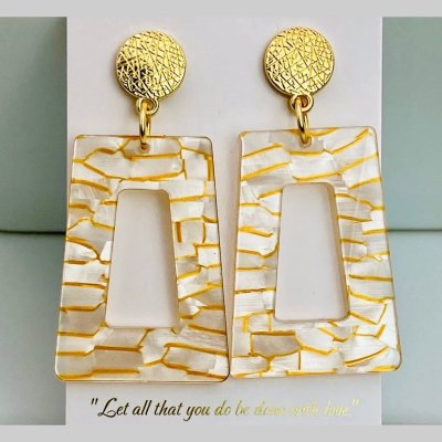 Golden mosaic rectangle earrings