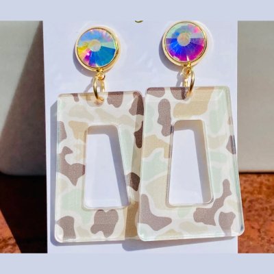 Neutral Camo Earrings with Ab
Crystal Studs