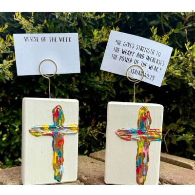 Colorful Textured Cross Verse/ Picture Holder Block