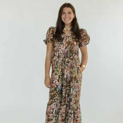 Brynn Brown Multi Floral Midi Dress