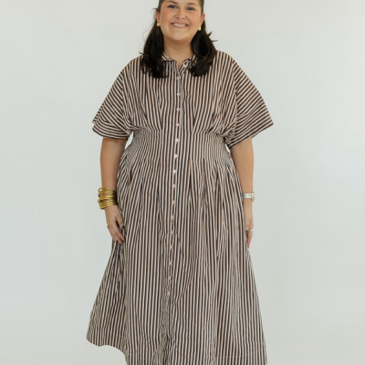 Wilderra Pleated Striped Midi Dress