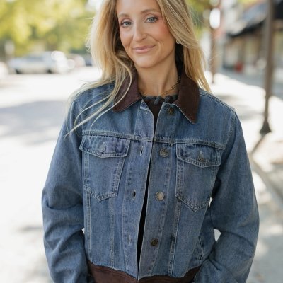 Dillon Suede Trim Denim Jacket (XS-XL)