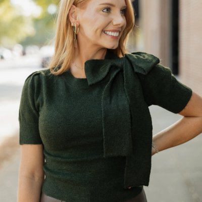 Aya Olive Short Sleeve Sweater