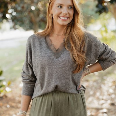 Lacey Mocha Lace Collar Sweater