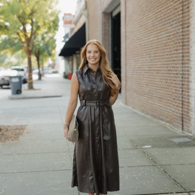 Sienna Chocolate Brown Sleeveless Button Down Leather Maxi Dress (XS-XL)