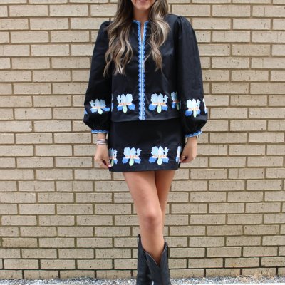 Black Embroidery Mini Skirt