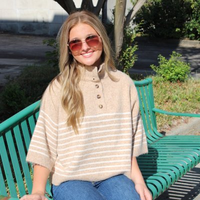 Camel Stripe Funnel Neck Sweater