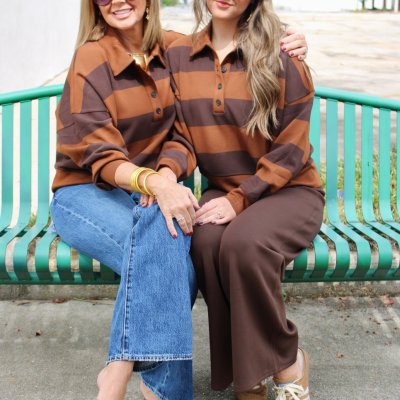 SPANX AirEssentials® Brown Block Stripe Rugby Shirt
