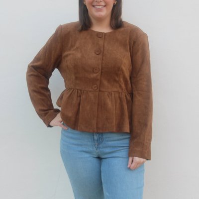 Camel Button Peplum Top