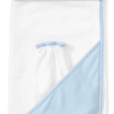 Blue/White New Kissy Dots Hooded Towel & Mitt Set