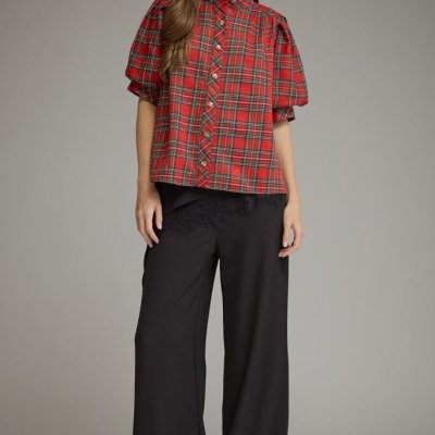 Plaid Puff Sleeve Holiday Top