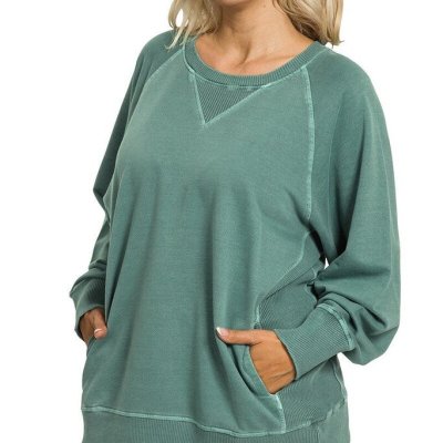 Pigment Dyed French Terry Pullover GREEN