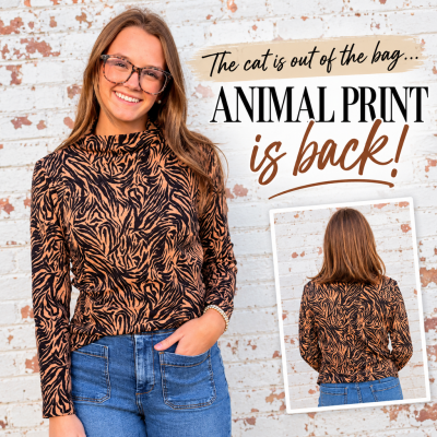 Animal Print Mock Neck Top