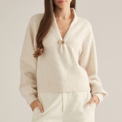 Gold Accent V-Neck Knit Top