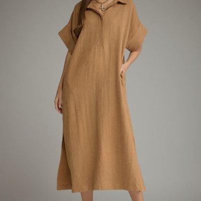 Shirt Collar Middi Dress