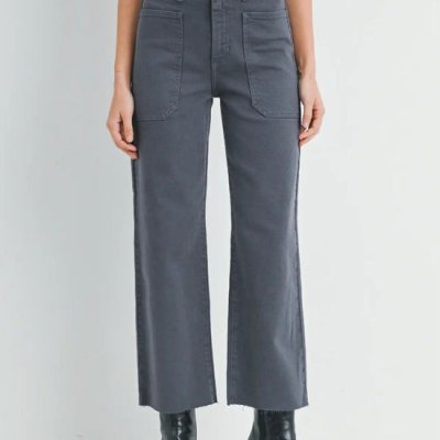 High Rise Utility Wide Leg Jeans - Charcoal