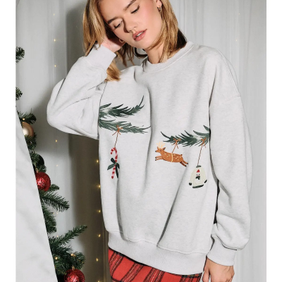 Embroidered Christmas Ornament Sweatshirt