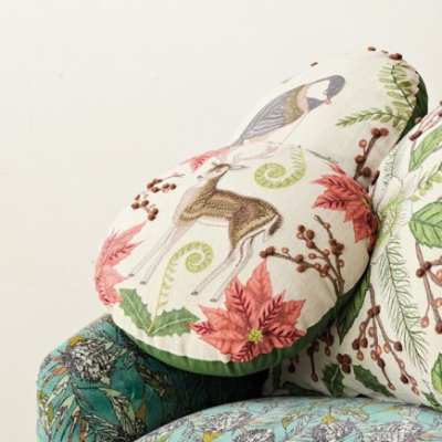 Round Linen Reindeer Pillow