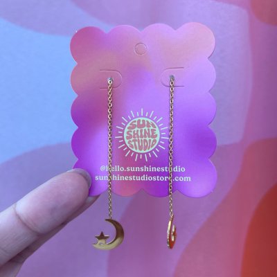 Moon and Star Chain Dangle Earrings
