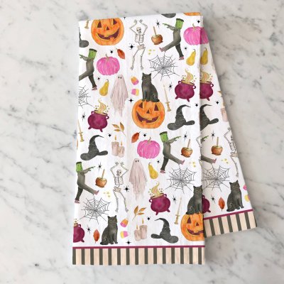 Tricks & Treats Halloween Tea Towel - Stripe Border