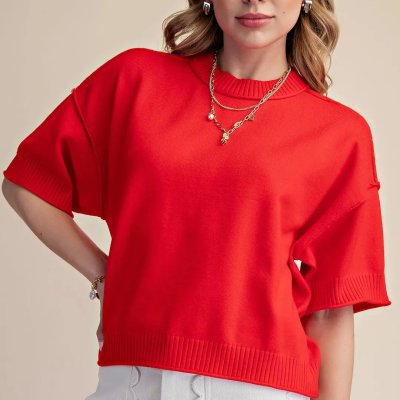 Crew Neck Sweater in Red